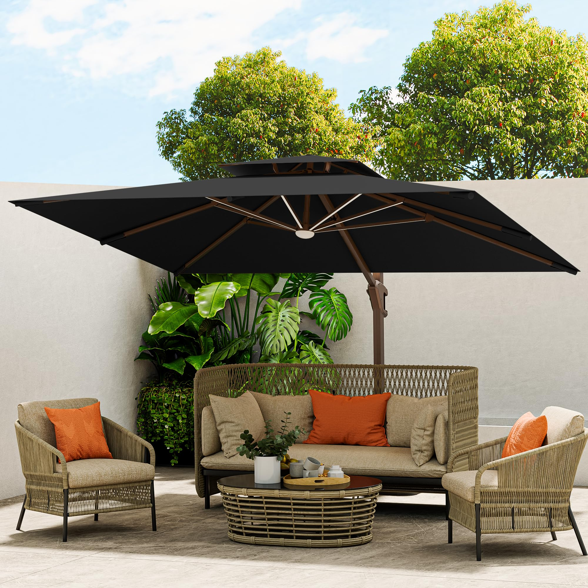 Cantilever Outdoor Patio Umbrella with LED Lights