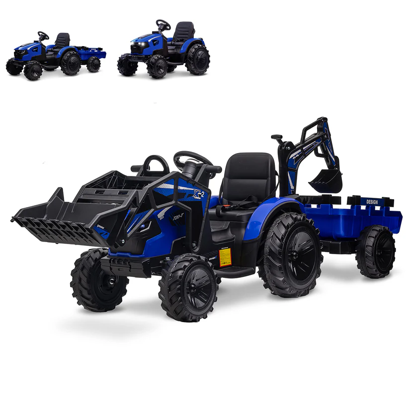 3-in-1 Ride-On Tractor, 24V Electric, Excavator & Bulldozer, Remote Control, LED, Music, USB/Bluetooth max 66 lbs