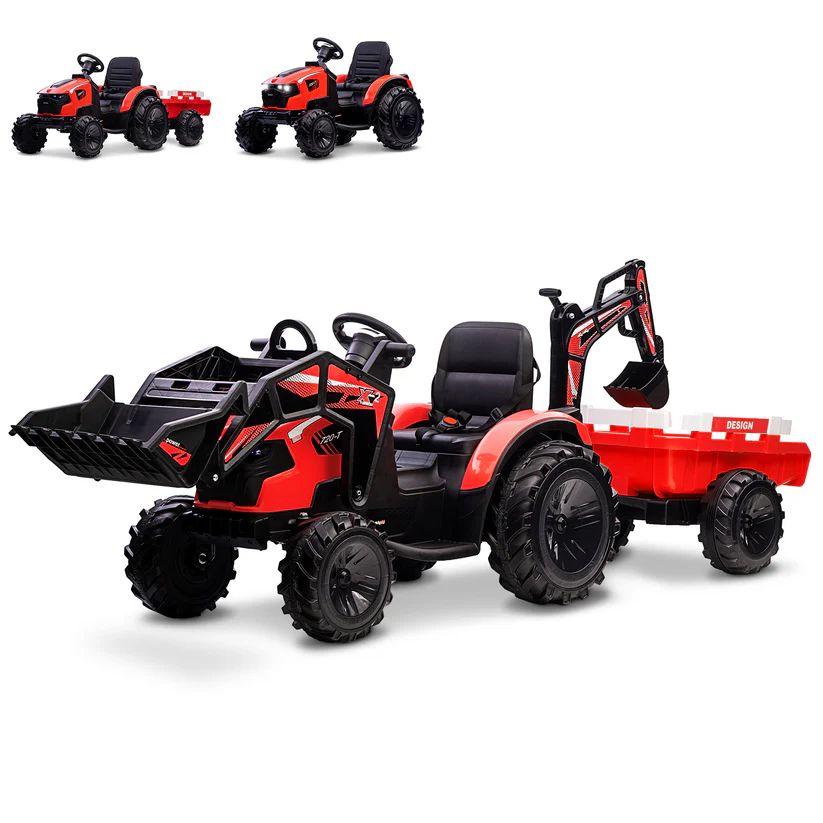 3-in-1 Ride-On Tractor, 24V Electric, Excavator & Bulldozer, Remote Control, LED, Music, USB/Bluetooth max 66 lbs
