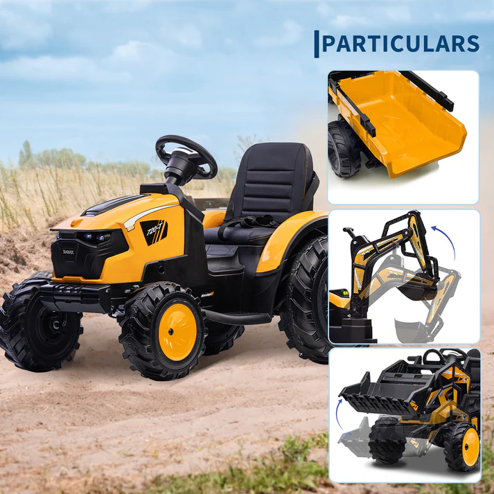 3-in-1 Ride-On Tractor, 24V Electric, Excavator & Bulldozer, Remote Control, LED, Music, USB/Bluetooth max 66 lbs