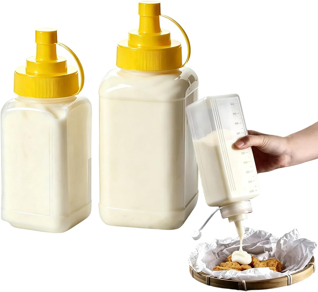 20oz & 12oz Squeeze Condiment Bottle Set, Wide Mouth Dispenser for Sauces & Oil