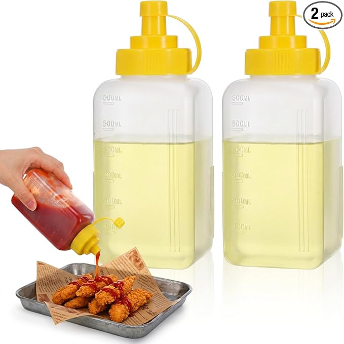 20oz & 12oz Squeeze Condiment Bottle Set, Wide Mouth Dispenser for Sauces & Oil