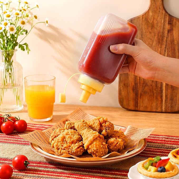 20oz & 12oz Squeeze Condiment Bottle Set, Wide Mouth Dispenser for Sauces & Oil
