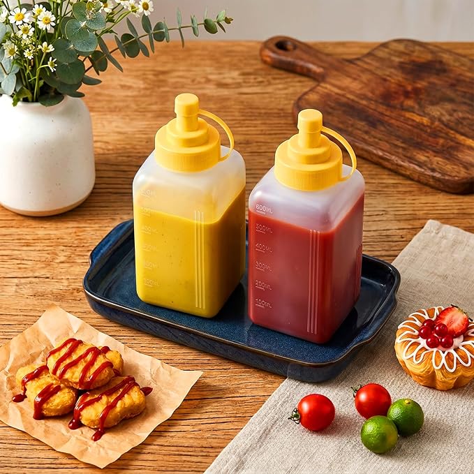 20oz & 12oz Squeeze Condiment Bottle Set, Wide Mouth Dispenser for Sauces & Oil